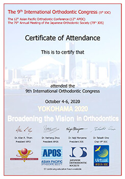 сертификат об участии в 9-ом международном ортодонтическом конгрессе